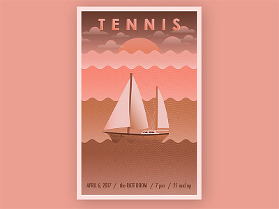 Tennis Music Gig Poster gig poster sailboat sunset tennis music vector illustration