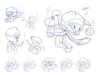 Scubatocat Process Sketches behind the scenes doodle github making of octocat photoshop process scubatocat sketch