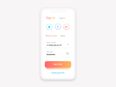 Sing in entrance log in mobile design sing in ui ux web design