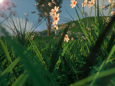 Underneath 3d c4d flower light nature octane