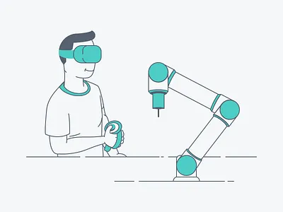 Cobot Operation with VR Headset ai ar augmented automation cobot future tech illustration reality robot robotics virtual vr