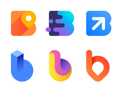 B logos ( for sale ) app technology timeless b logo bid 3d gradient editing social speed growth network marketing icon mark arrow monogram motion car ride negative space bold pin brand branding