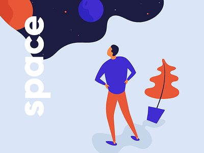 Space Wonders character flat guy illustration man planet plant sky space stars universe vector
