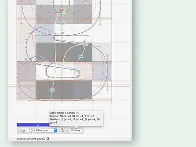 Sinewes Sans Pro TT Hinting font glyphs hinting letter pixel screen truetype typeface