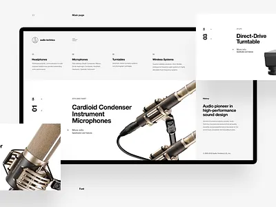 Audio-Technica audio black and white e com headphones microphones minimalism web