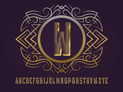 Golden monogram template alphabet design frame initial label letters logo monogram round symbol template vintage