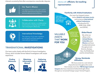 Holland & Knight International Arbitration Infographic Detail handouts icons infographics layout