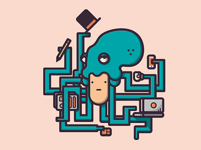 Multitask design fun hat illustration multitask octopus