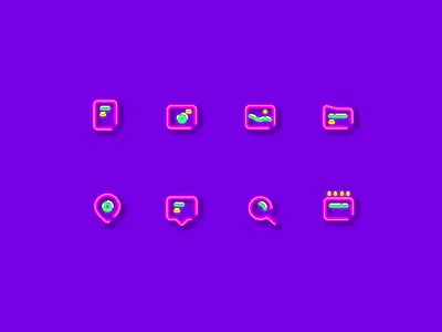 Icon set neon calendar camera chat documents folder gallery icon minimal neon pin search