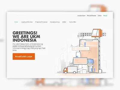 UKM Indonesia's Landing Page car crane gradation illustration landing page phone small business store