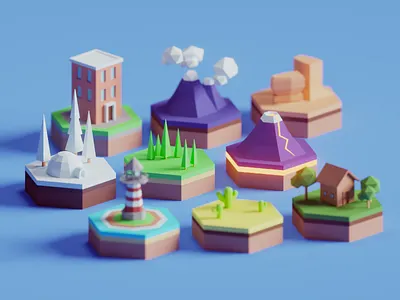 Mini environments b3d blender environment hexagon illustration isometric low poly polygons render