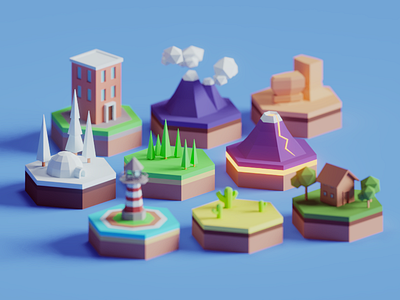 Mini environments b3d blender environment hexagon illustration isometric low poly polygons render