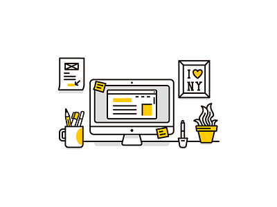 Office Space design grey illustration ny office yellow