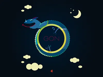 Gon | Illustration animal circle cloud color dragon graphic illustration moon night sky star texture