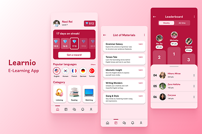 Learnio E-Learning App UI Design branding graphic design logo ui