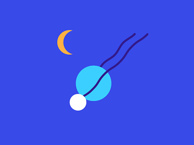Myself flying through space blue circle flat illustration moon portrait sun water