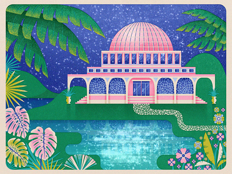 Planetarium! architecture astromony dome lake midcentury night planetarium retro space sparkle stars tropics