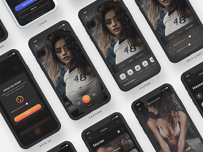 Arnelle UI Kit - Screens III app chat dark gallery gold ios iphone x messages screens stories ui ux