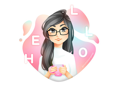 Hello Dribbble ! 2d clean debut digitalart dribble invite hello illustration photoshop pink self self portrait