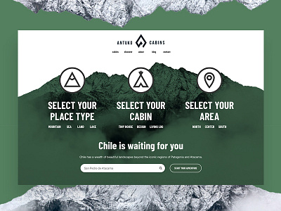 Search and explore the nature. Antuko cabins rent App app cabin explore mountains nature process ui ui design