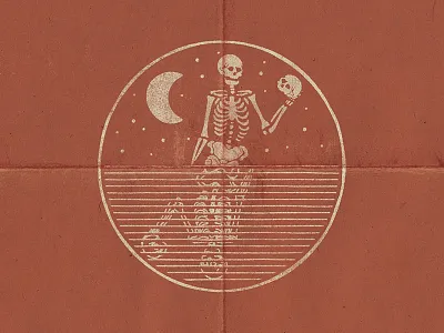 Duality black work bold death hand drawn illustration line mirror moon reflection skeleton tattoo water