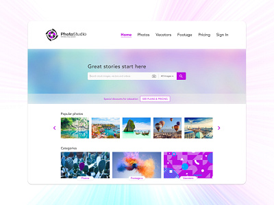Photo Studio Landing Page gallery landing library page photos raff search sketch studio ux uı video