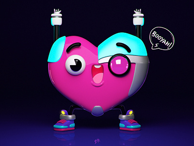 Cyborg heart 3d cartoon characterdesign cute cyborg desing hearth illustration teentitans