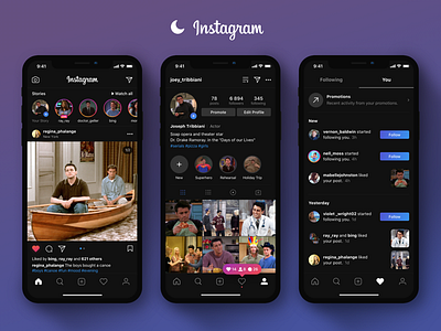 Instagram Dark UI app application dark mode dark ui design friends instagram ios ui user interface ux