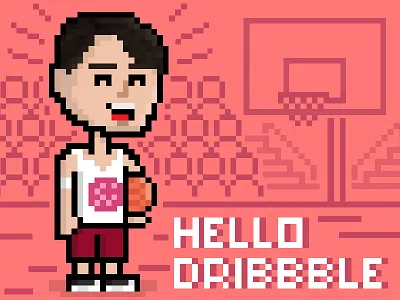 Hello Dribbble! basket character debut dribbble newbie pixel