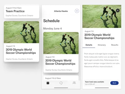 UI design app cards event icons minimal product sports ui ux