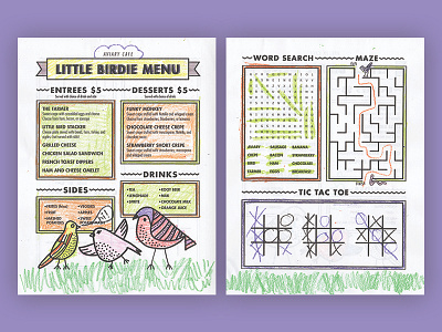 Aviary Cafe Kids Menu childrens menu kids menu menu design puzzles restaurant menu