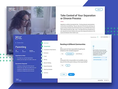 Family Law Portal Screens buttons divorce form input landing page law lawyer portal product design questions separation web app