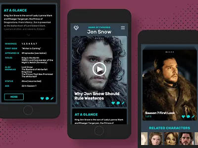 Mobile Wiki Concept design fandom game of thrones jon snow mobile pop culture product design ui ux design wiki