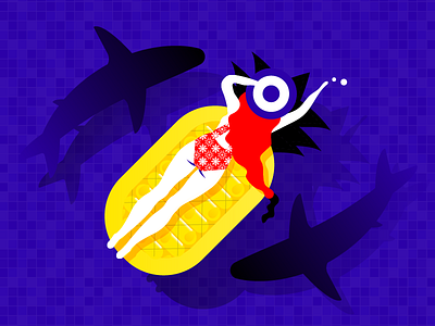 Give'em Something To Talk About danger girl gossip pineapple pool purple red shark summer vacation woman yellow