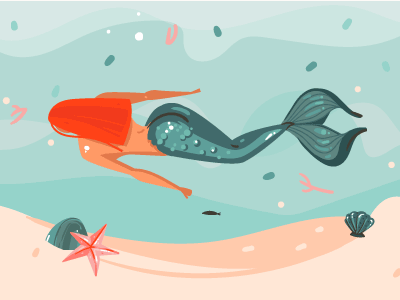 Swimming Mermaid abstract art cartoon girl illustration mermaid mythology ocean sea summer underwater