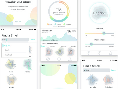 Smell Vilnius iOS app app glow gradient ios light lithuania mobile smell transparent ui ux vilnius