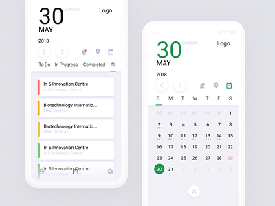 Main Screen & Date Screen Pages For Task Manager App android app calendar cart date fashion ios manager task vizit