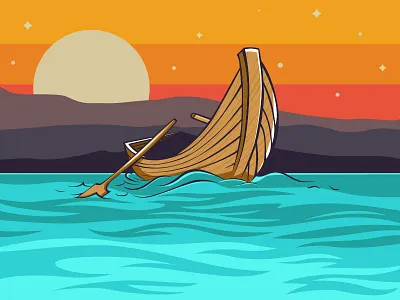Empty Wood Boat boat clouds empty fisherman fishing ocean sea sunset vector wood