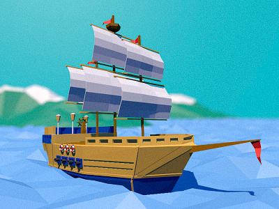 Low poly c4d ocean pirate ship