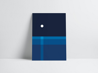 Moon Above The Water Horizon blue deep illustration minimalistic moon nigh sea