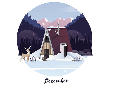 December Cabin cabin deer forest freedom hike illustration morning mountains nature vector wilderness wood