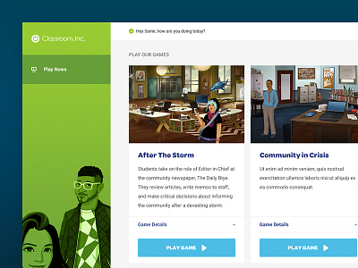 Classroom Inc - Playnows clean dashboard game gaming modern ui user interface