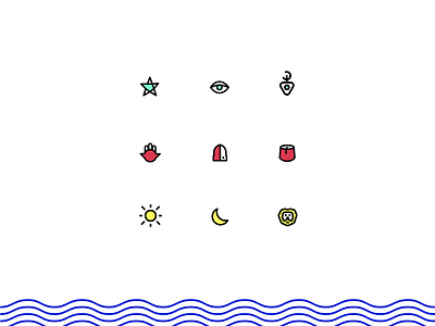 Icon set preview door eye hand hat icon set iconography icons lion lock moon star sun