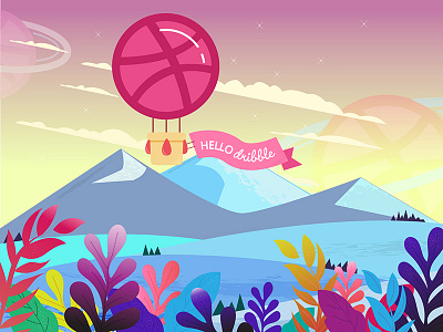 Hello Dribble balloon debut hello dribble illustration mountains nature new