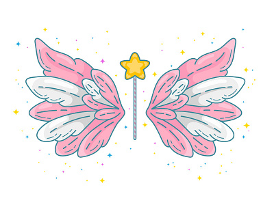 Little fairy angel fairy flat line magic wand wings