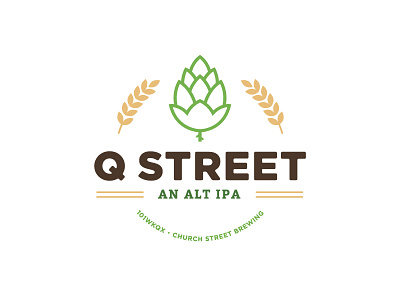 Q Street Beer - Concept Logo #1 beer brew chicago church clean green hop icon ipa logo street wheat