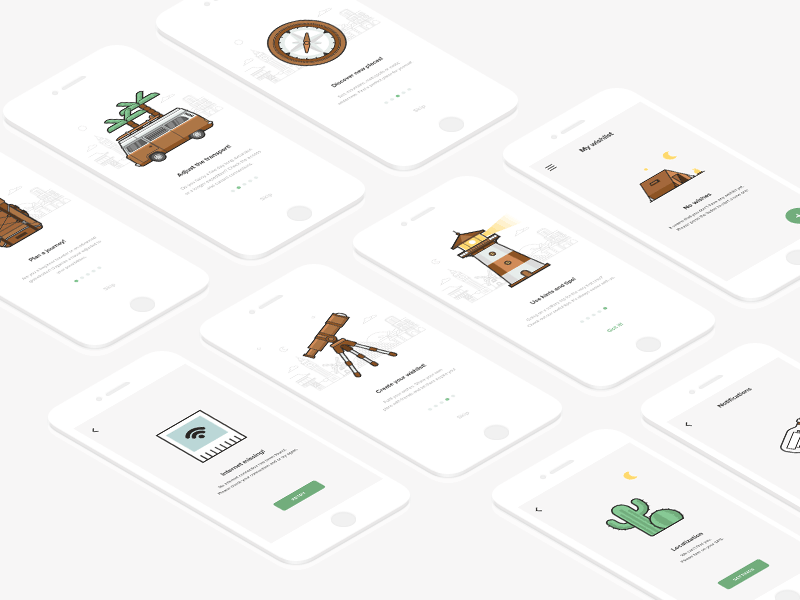 Travel App app onboarding retro style travel