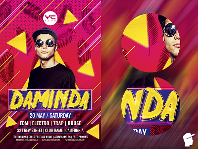 Electro Dj Flyer Template house music night palm pink special guest dj summer techno vibes vice city