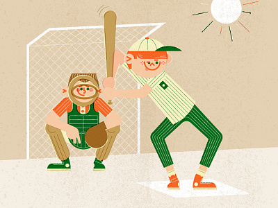 Swing Batter Swing! 60s baseball batter catcher character character design childrens illustration kids illustration retro sixties vintage vintage illustration