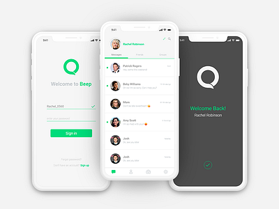 Beep Message App app green iphonex light message ui ux withe